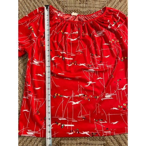 Vtg. Styled By Sybil 70s/80s modern boat seagulls print short sleeve retro mod - Picture 7 of 8